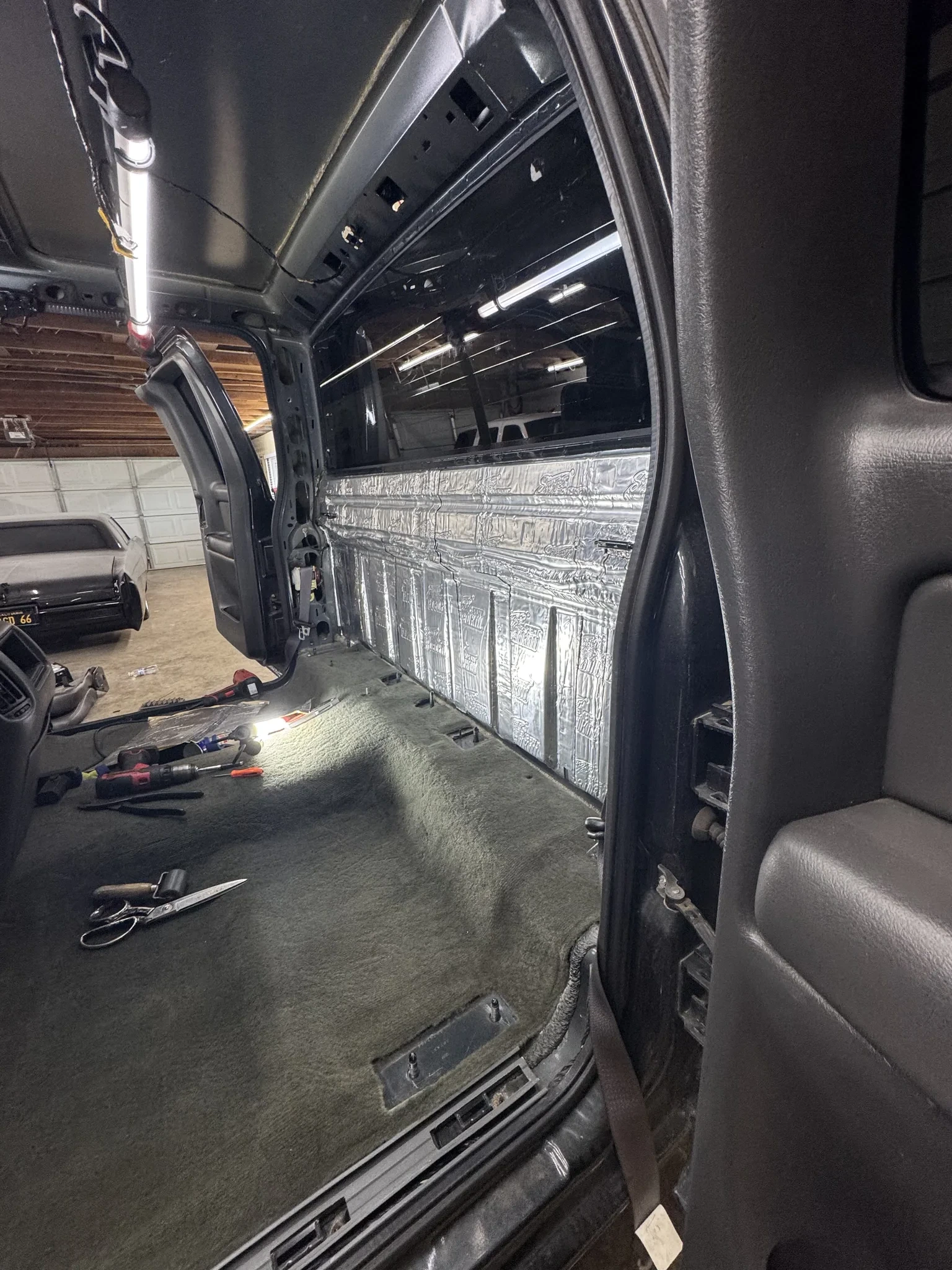 Passenger side view of treated rear cab wall in a Silverado extended cab